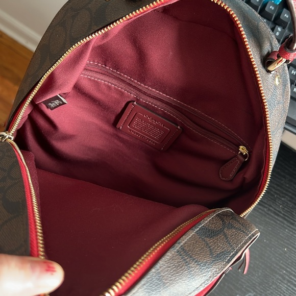 COACH Jordyn Backpack With Signature Canvas Detail Red Brown - Picture 13 of 17